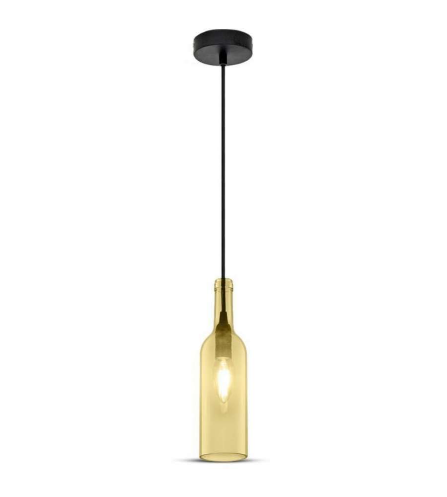 Lampadario LED a Bottiglia in Vetro con Portalampada E14 (Max 60W) Colore Ambrato