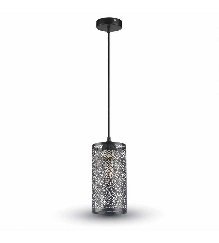 Lampadario LED a Cilindro Alveolare in Metallo Satinato con Portalampada E27 (Max 60W) Colore Nero Opaco