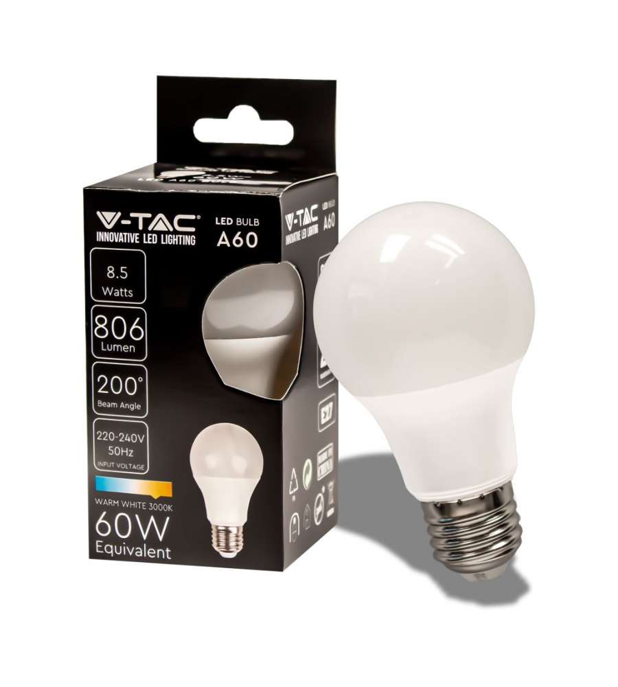 Lampadina led bianco caldo E27 8.5w A60