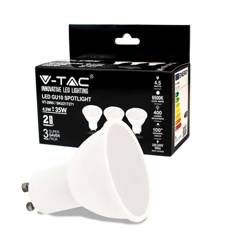 Faretto LED GU10 4.5W 100� Copertura Satinata 6500K (Box 3 Pezzi)