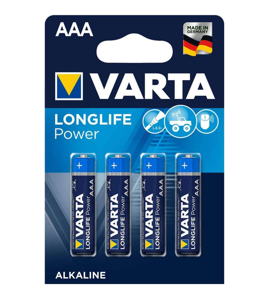 Varta Batterie AAA Longlife Power - 4 Pile Alcaline Ministilo 1,5V