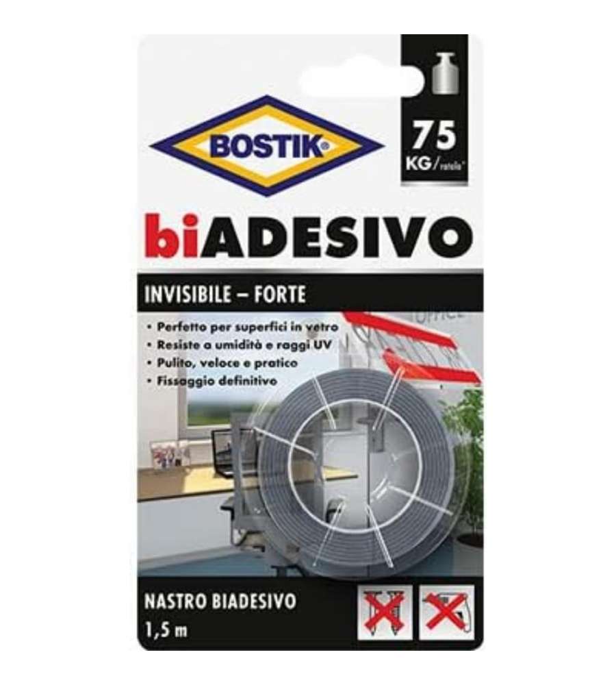 Bostik Nastro Biadesivo Invisibile Forte per Interni -1,5 m