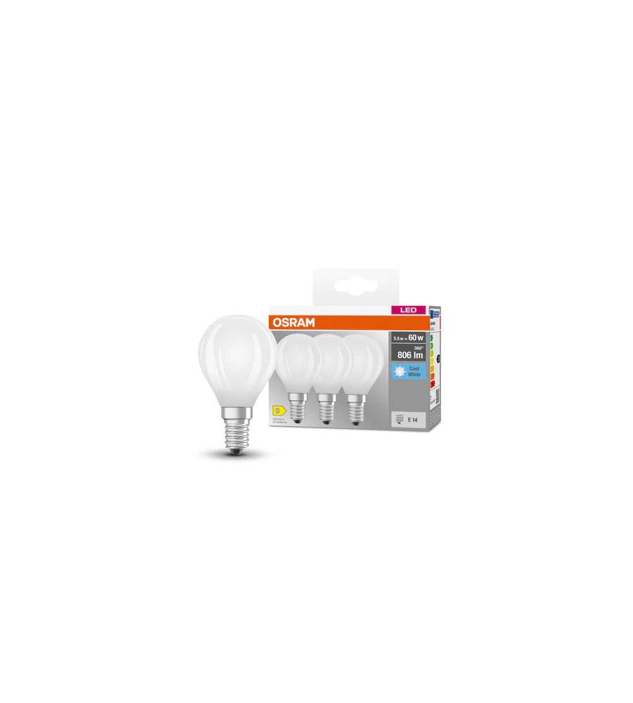 Set di 3 Lampadine LED Osram Base Retro Matt CLP forma classica mini sfera 6W E14 840