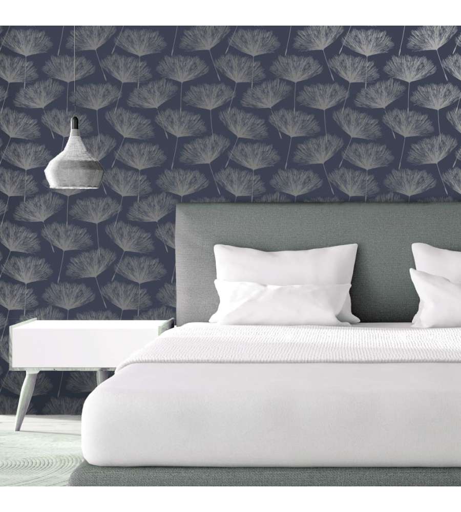 DUTCH WALLCOVERINGS Carta da Parati Fleur Blu Marino e Grigio