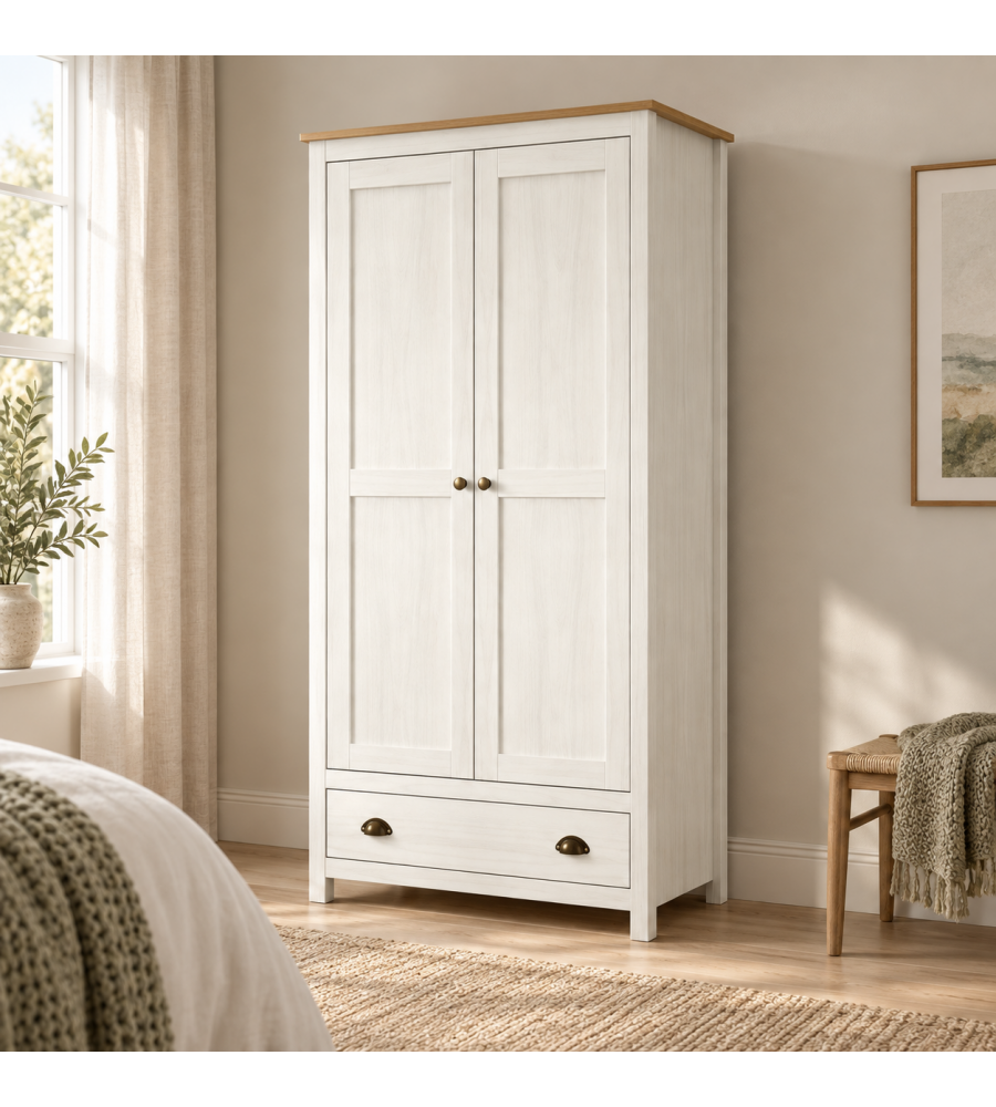 Armadio Topazio in Legno di Pino Massello Bianco - 90 x 53 x 185 cm
