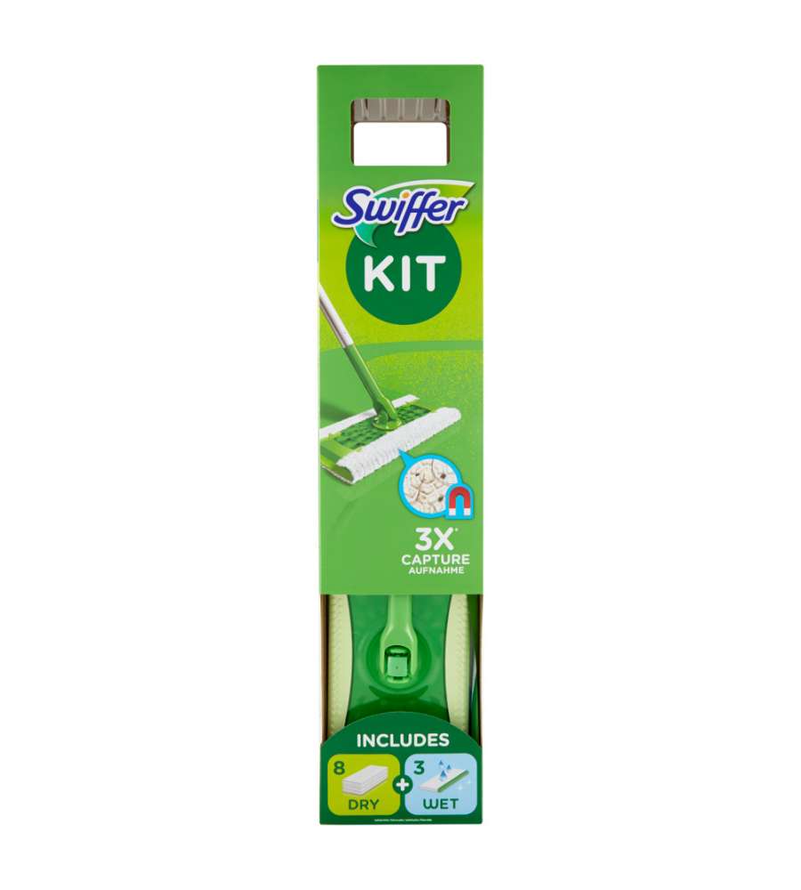 Swiffer scopa preassemblata con 8 catturapolvere e 3 panni umidi