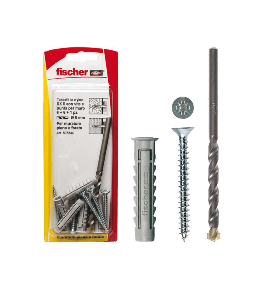 Fischer Tasselli e punta muro W 100 Tasselli SX 6 K con vite (10 Pz.)