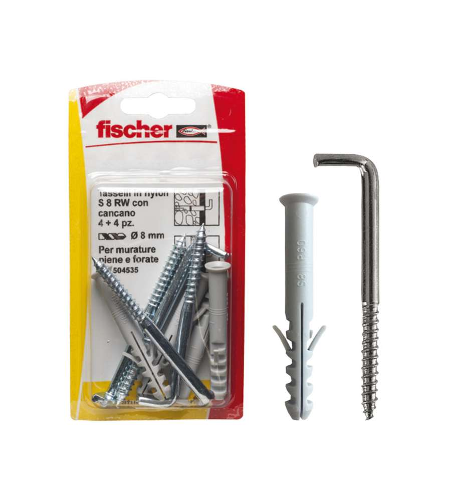 Fischer Tasselli prolungati S 8 R W K con cancano (4 Pz.)