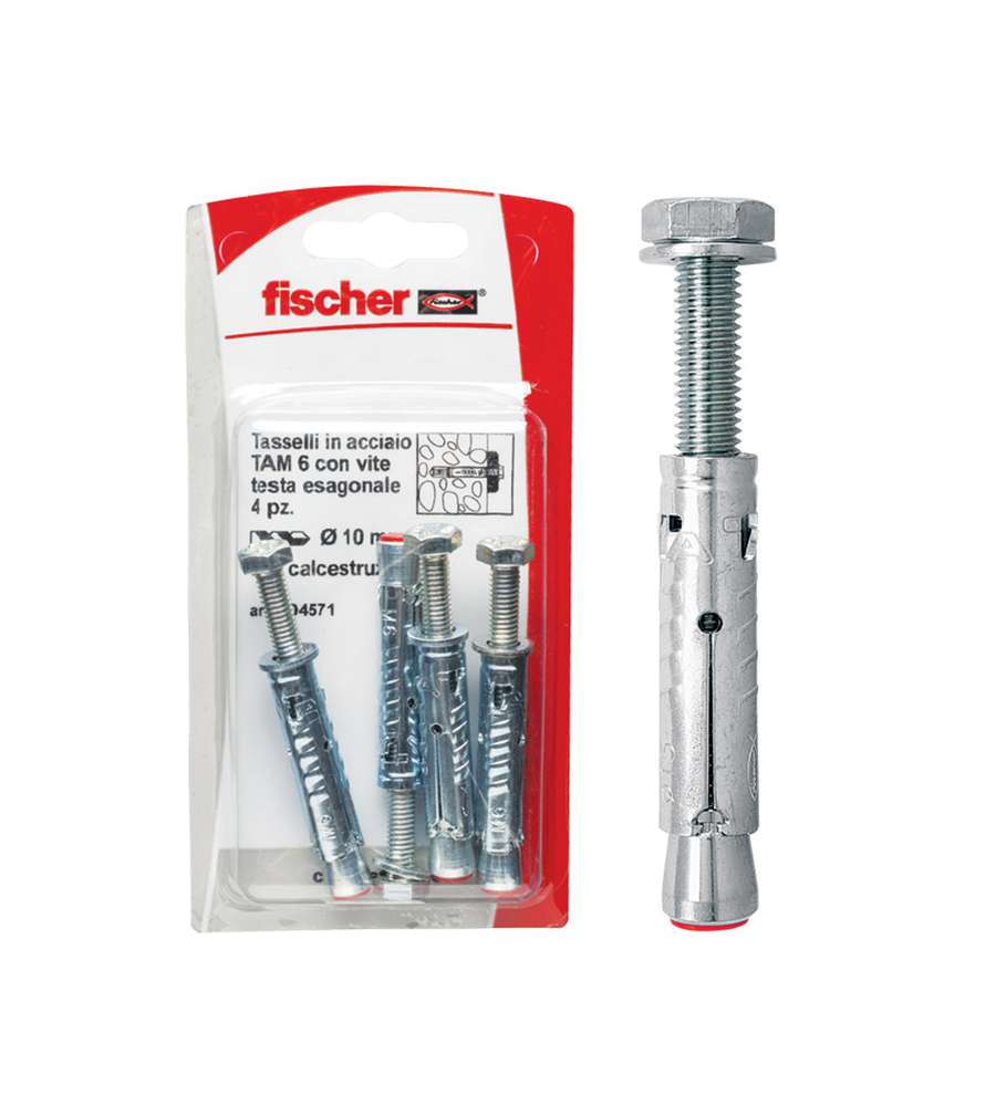 Fischer Tasselli acciaio TA M 6 S/10 K con vite testa esagonale (4 Pz.)