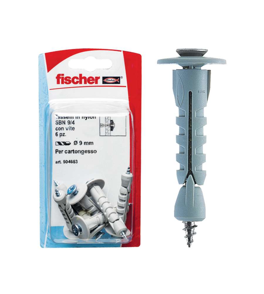 Fischer Tasselli cartongesso SBN 9/4 K con vite (6 Pz.)