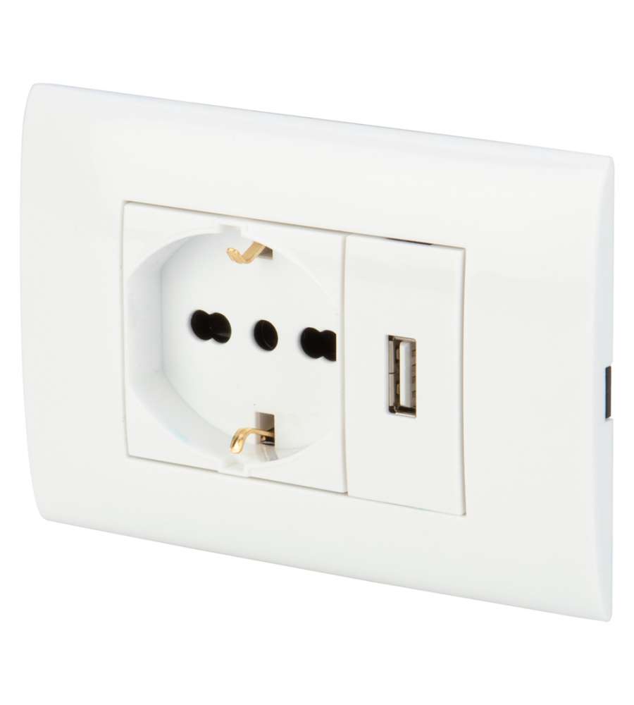 Placca con Frutto - Presa pluristandard 10/16A - 250V - Bianco