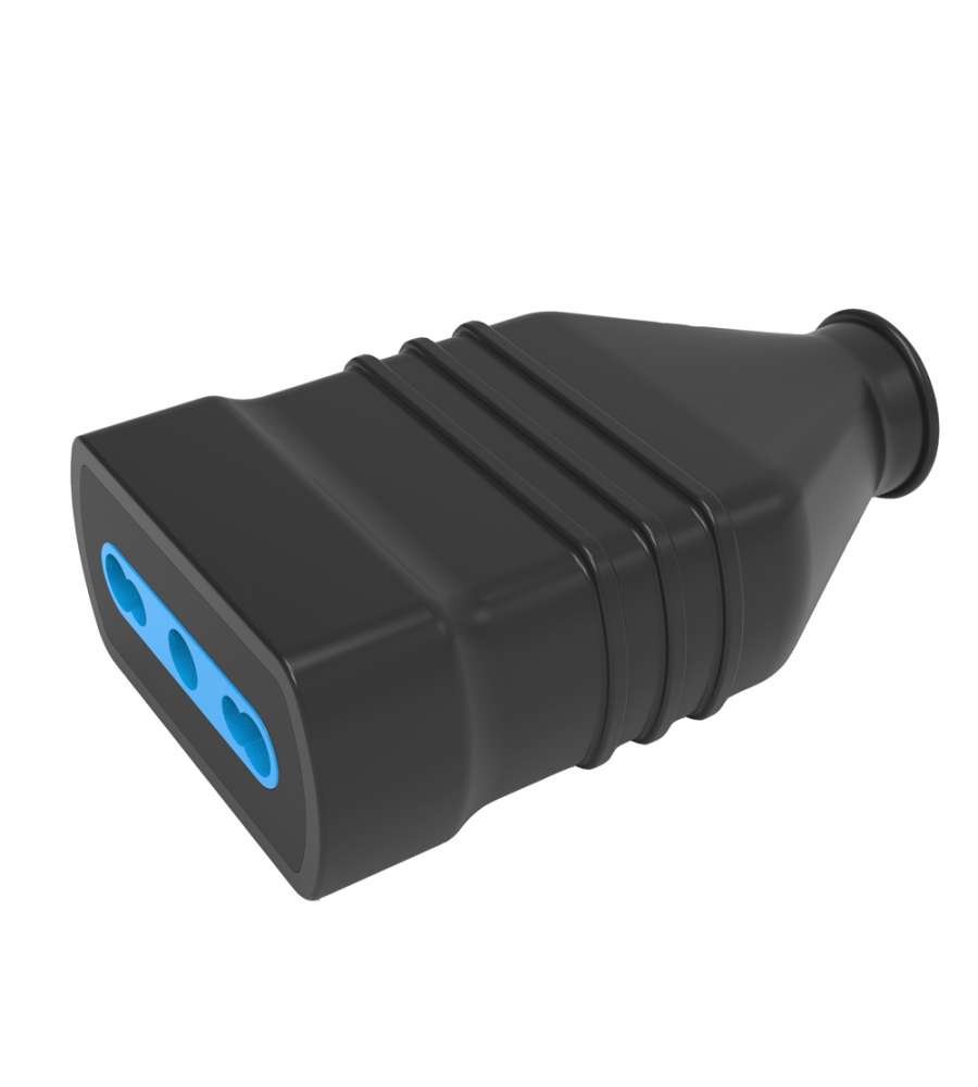 Presa bivalente 10/16A 2P + T cavo assiale nero