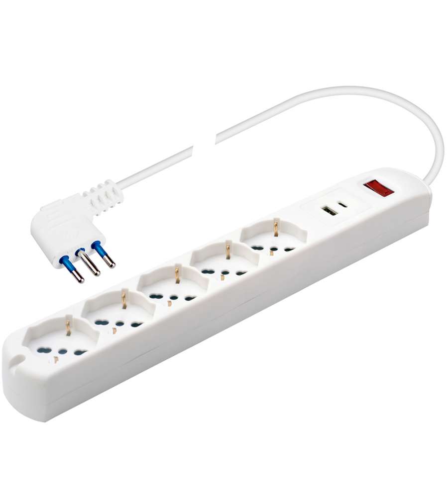 Presa multipla 250V - 5 prese pluristandard 10/16A - 1,5 metri Bianco
