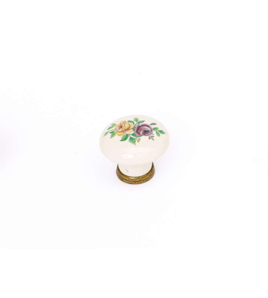 Pomolo rose in porcellana finitura bronzo/bianco 30 mm