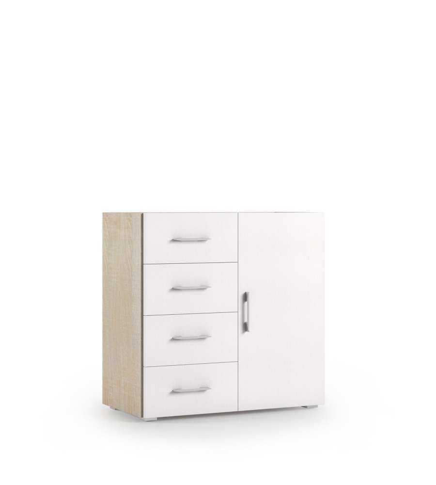 Terraneo Mobile Rovere 4 Cassetti e Anta Bianca 90x41x87 cm - Design Moderno