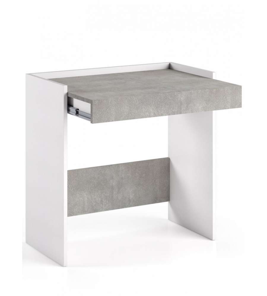 Scrivania home office a terra bianca con piano color cemento