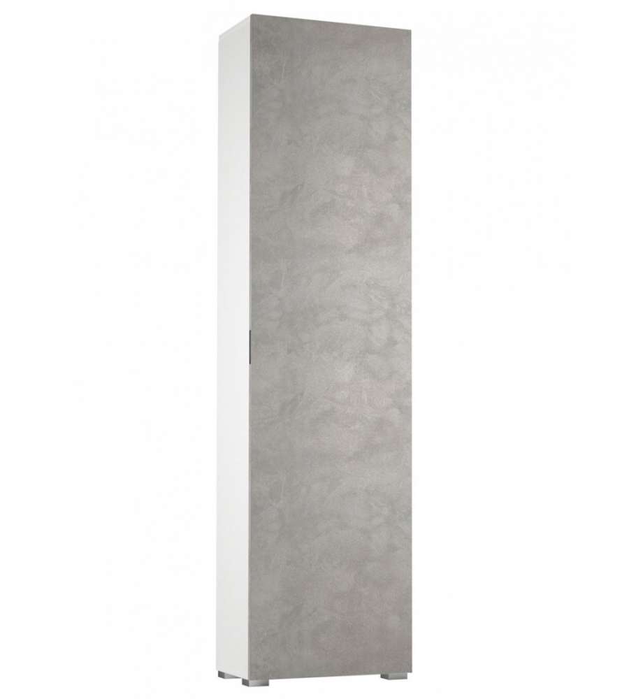 Terraneo Mobile Bianco con Anta Cemento e 7 Ripiani - 50x30x182 cm