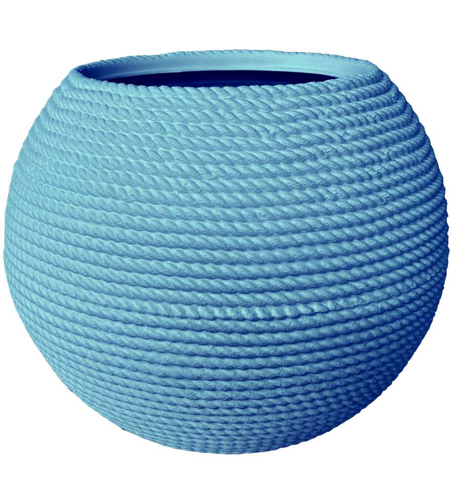 Vaso Sfera Bali 55x43 cm Colore Avio - Vaso Decorativo Effetto Corda