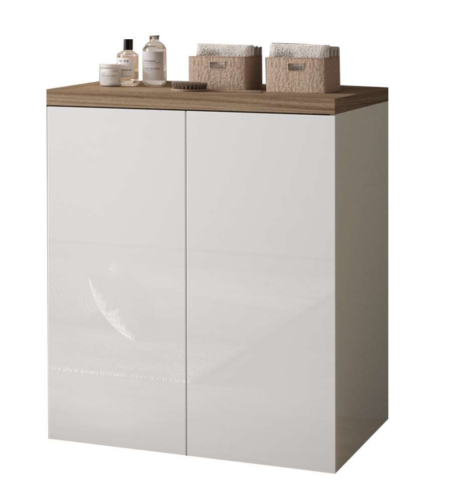 Savini Base doppia bagno bianco lucido e noce - 71x65x91,6 cm