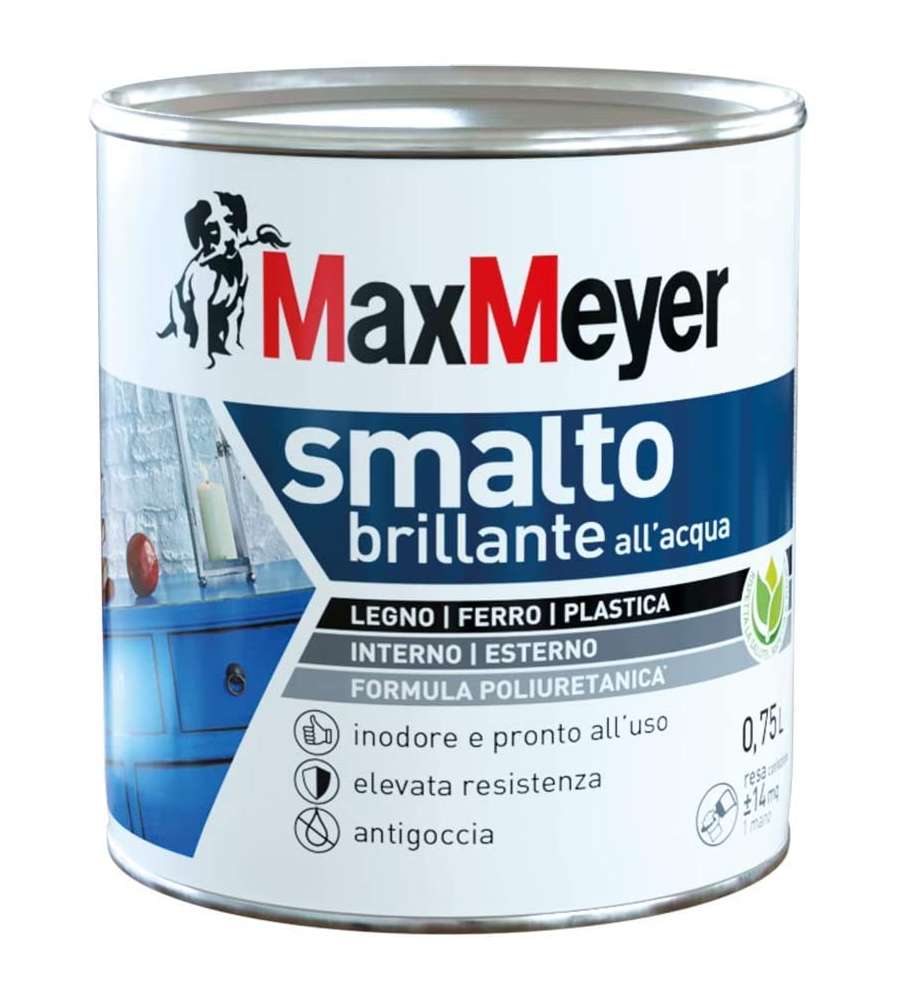 MaxMeyer Smalto Brillante all'acqua Poliuretanico Bianco 0,75 l