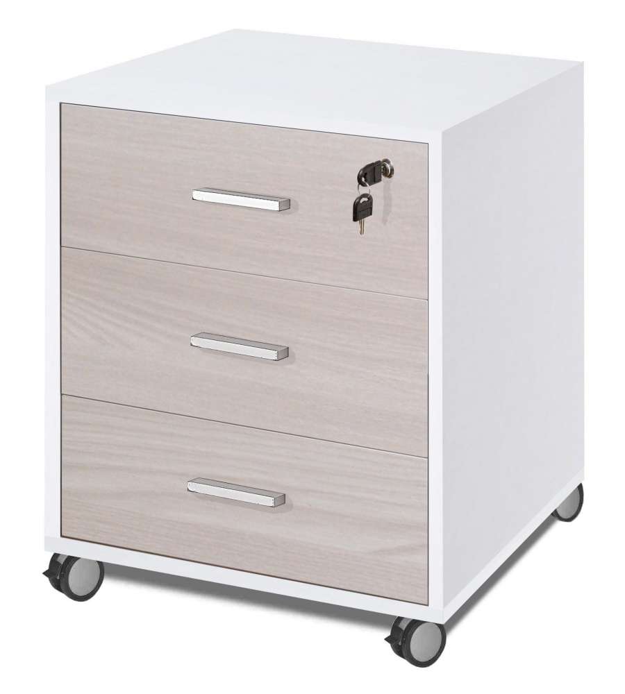 Cassettiera 3 Cassetti Bianco Fiammato Olmo Chiaro 70X50X41 Cm