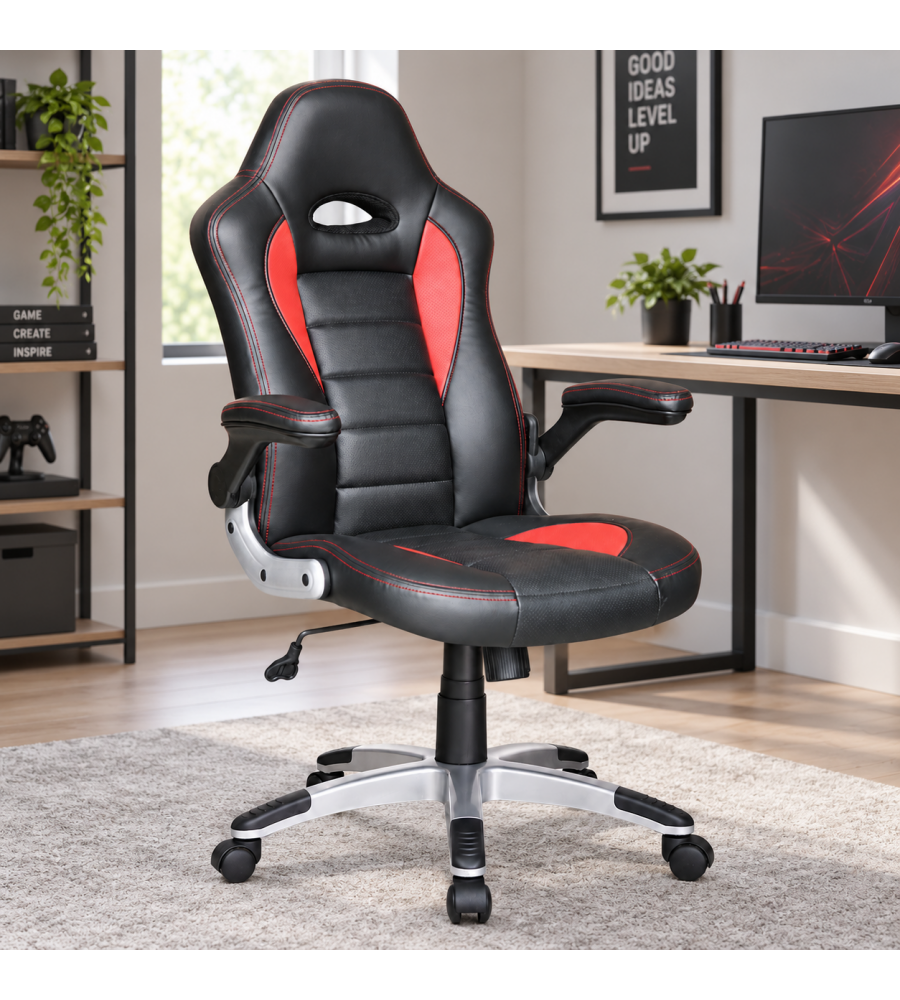 Poltrona Direzionale Gamer - Rosso e Nero - Ergonomica 70x50x110 cm