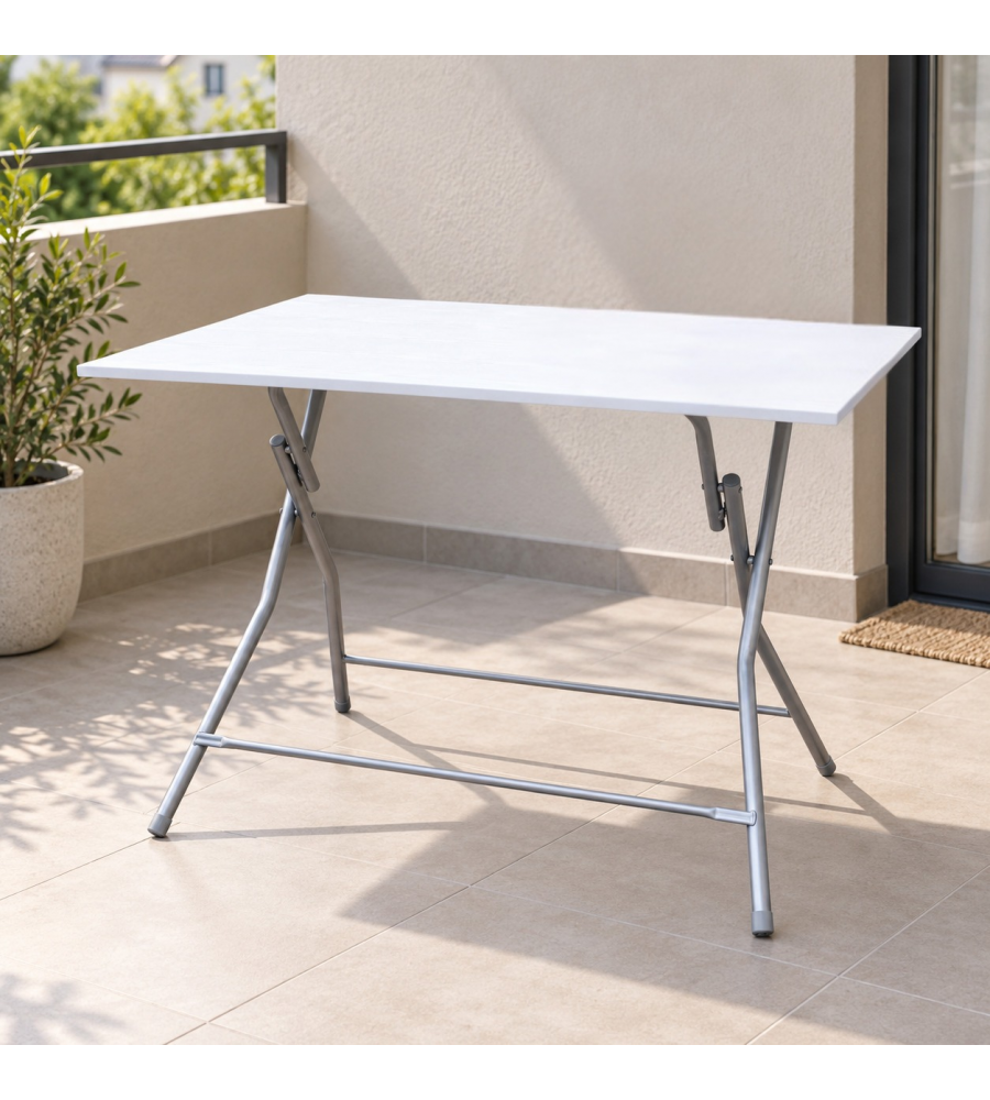 Tavolo Pieghevole 70 x 100 cm Bianco in Metallo e MDF