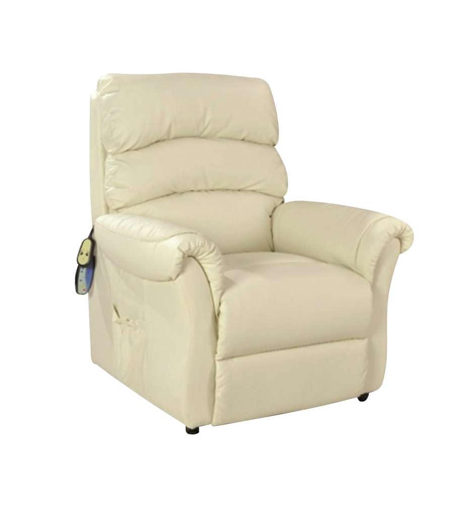 Poltrona Relax Massaggiante Crema - Recliner Elettrico, Alzapersona 90x90x105 cm
