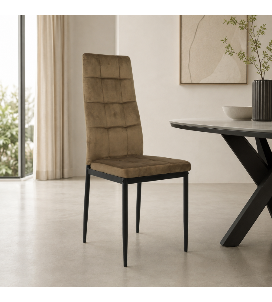 Domo Mea Sedia Sassonia in Velluto Taupe - Design Trapuntato 42x49x97 cm