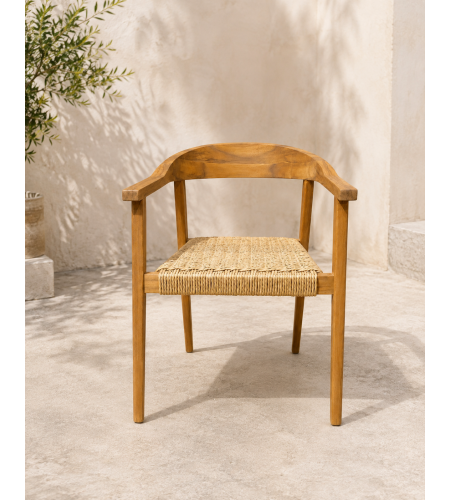 Domo Mea Poltrona Tropea Intrecciata in Legno di Acacia 59x63 H74 cm per Giardino e Terrazzo