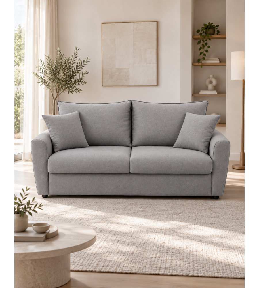 Divano Letto 3 Posti in Tessuto Grigio 198x103x100 cm - Puglia Domo Mea