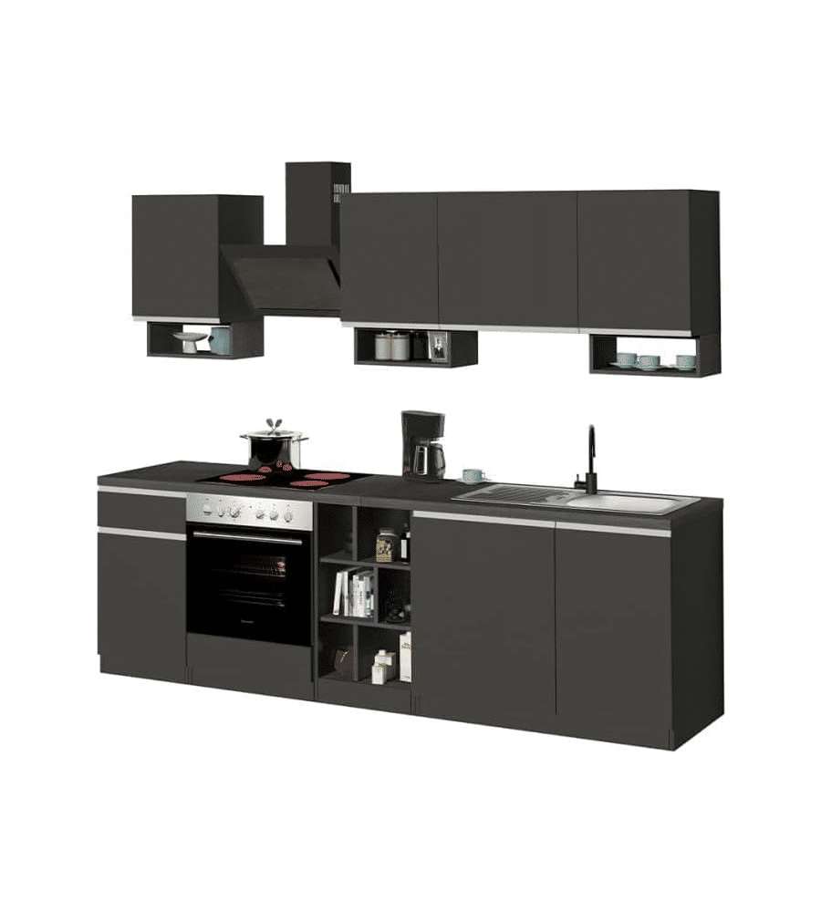 Cucina lineare componibile Domina 256cm Nero Grigio