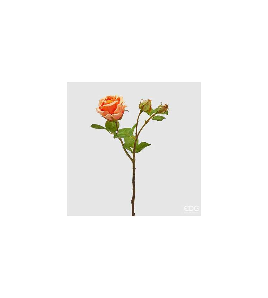 Rosa Elis con 3 rami color Coral h 48 cm