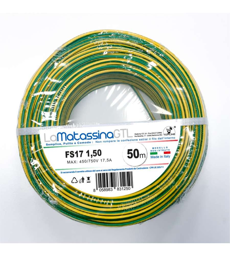 Cavo FS17 giallo verde in matassa 50m