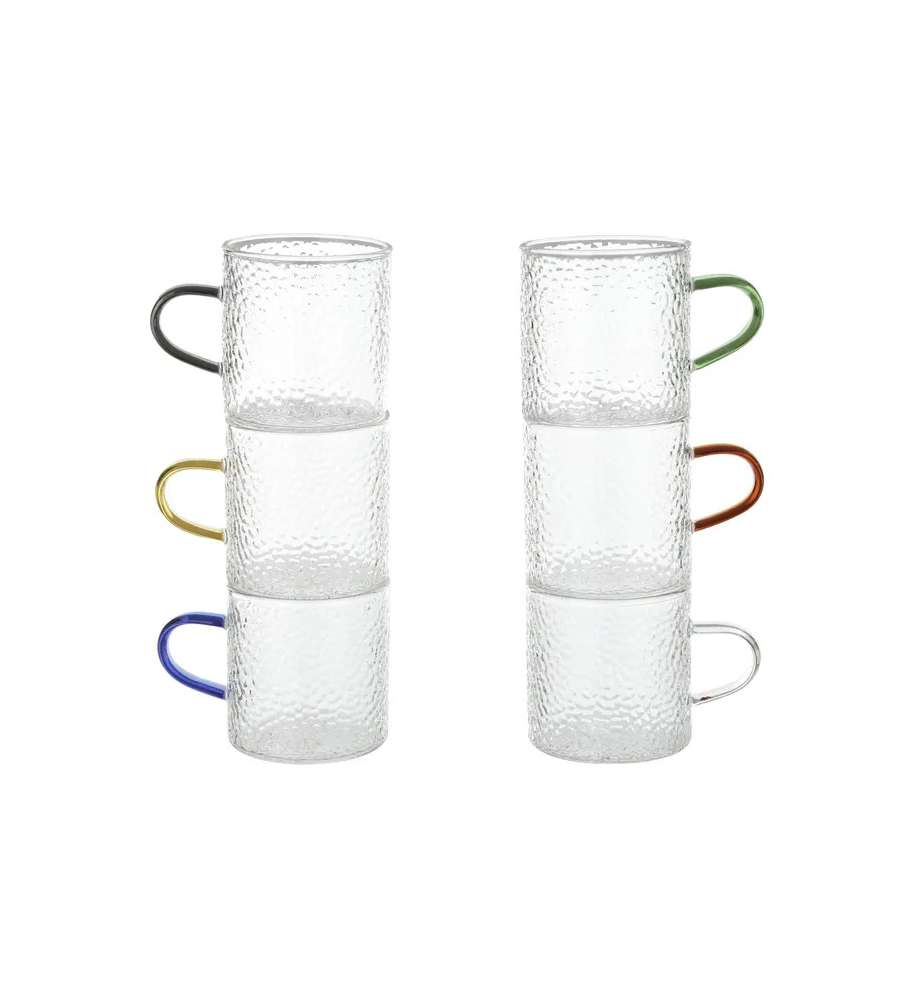 Kasanova Set 6 Tazze Caff� 100 ml Vetro Borosilicato Multicolore Elegante