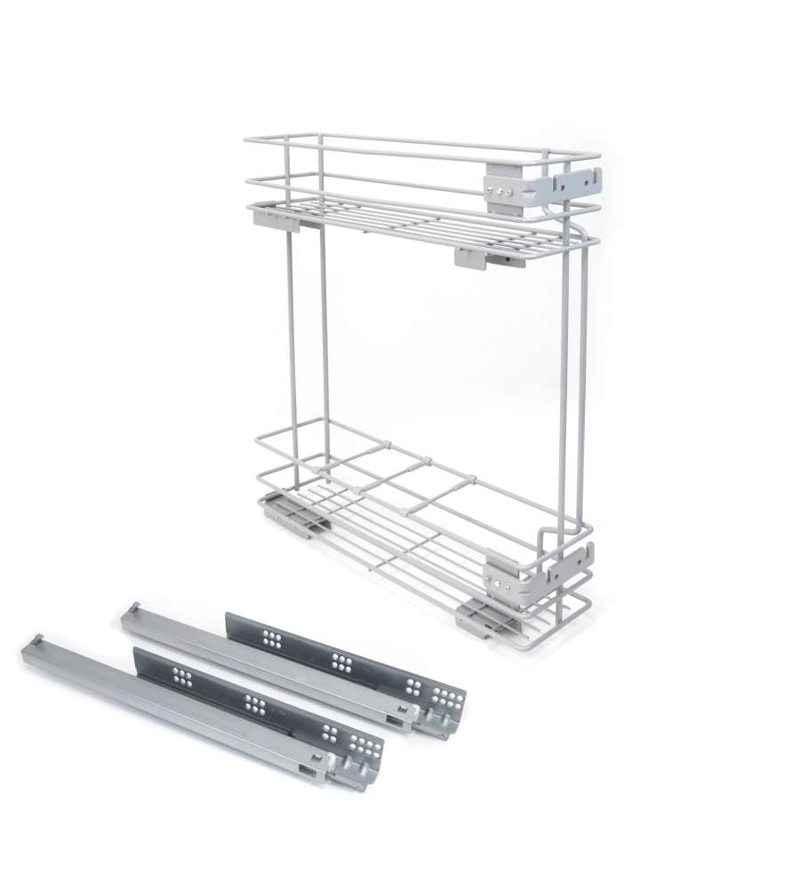 Emuca Portabottiglie laterale estraibile Supra con chiusura soft, Modulo 150 mm, Verniciato alluminio, Acciaio
