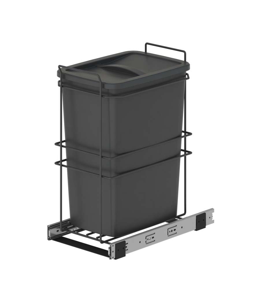 Emuca Pattumiera per differenziata Recycle da cucina, 35 L, fissaggio sul fondo ed estrazione manuale, Tecnoplastica grigio antracite 1 UN