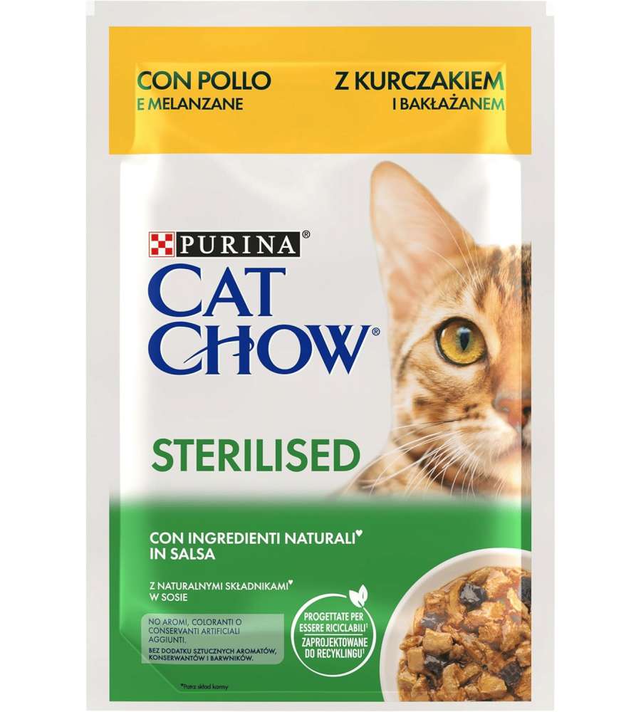 Purina Cat Chow Cibo Umido Pollo Melanzane 85 g per Gatti Sterilizzati