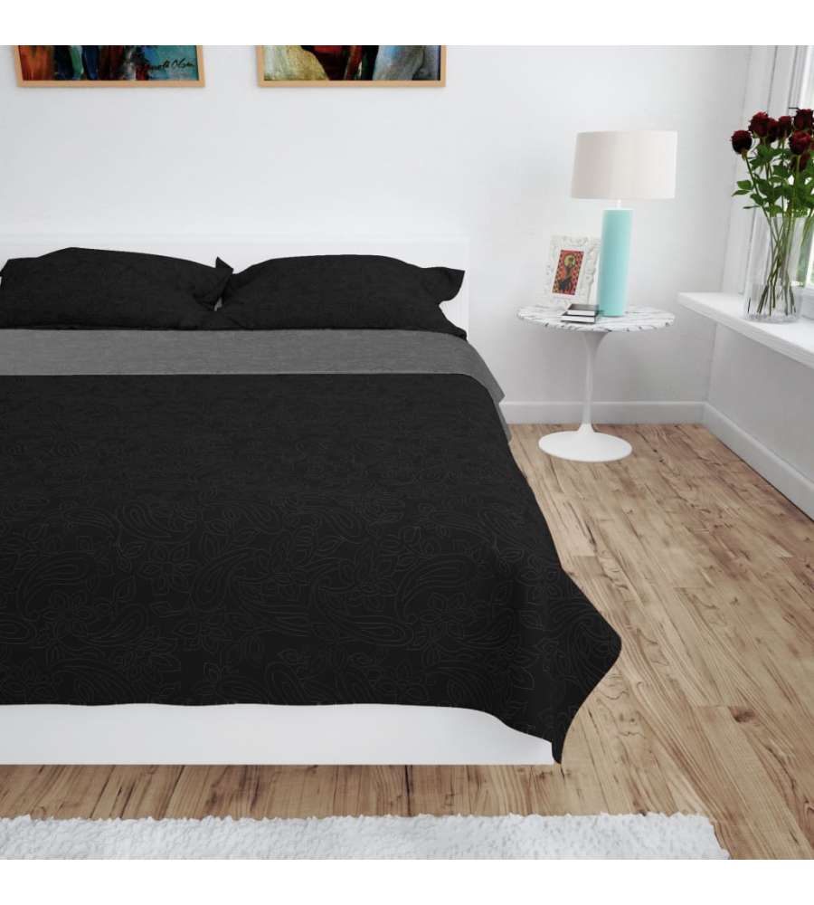 Copriletto Double-Face Trapuntato 230x260 cm Grigio e Nero