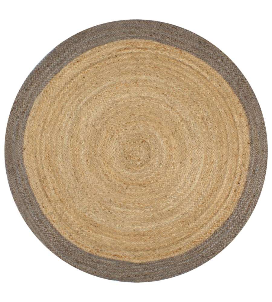Tappeto Lavorato a Mano in Juta con Bordo Grigio 120 cm