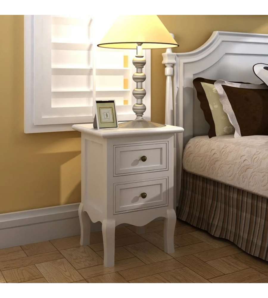 vidaXL Comodini 2 pz Vintage Bianchi con 2 Cassetti in MDF - Stile Elegante