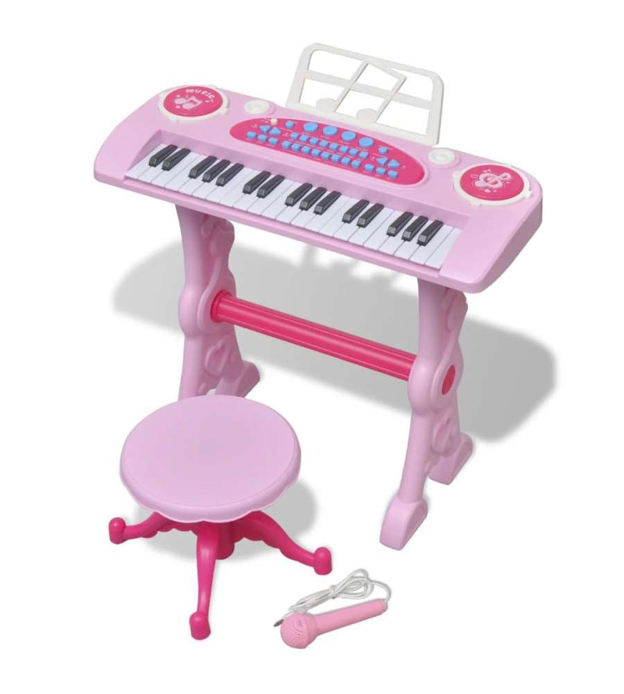 Gioco Bambini Tastiera con Sgabello/Microfono 37 Tasti Rosa
