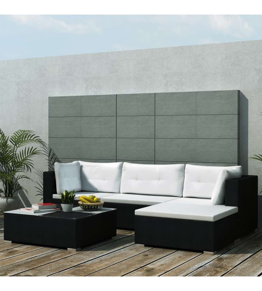 Set Divani da Giardino 5 pz con Cuscini in Polyrattan Nero 41872
