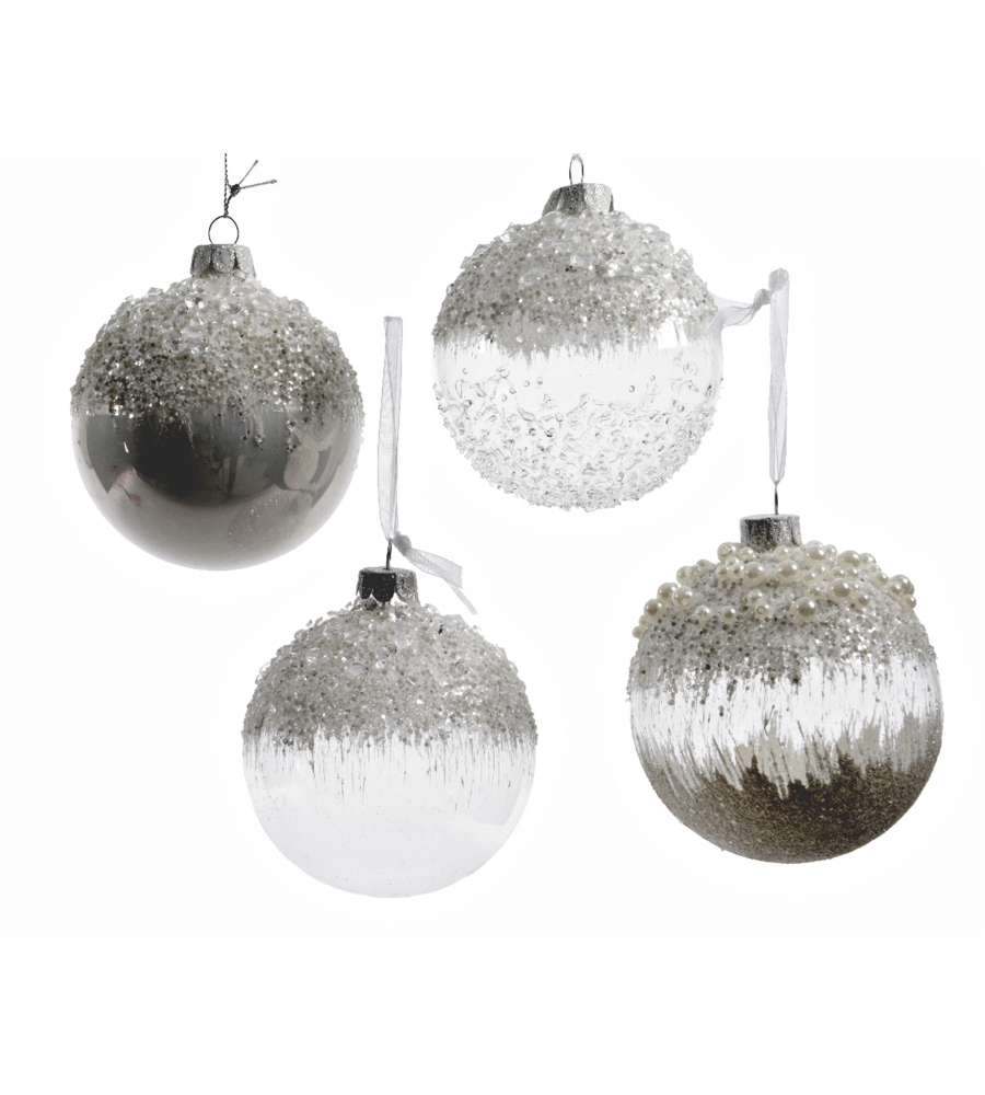 Sfera 80 mm decori preziosi bianco