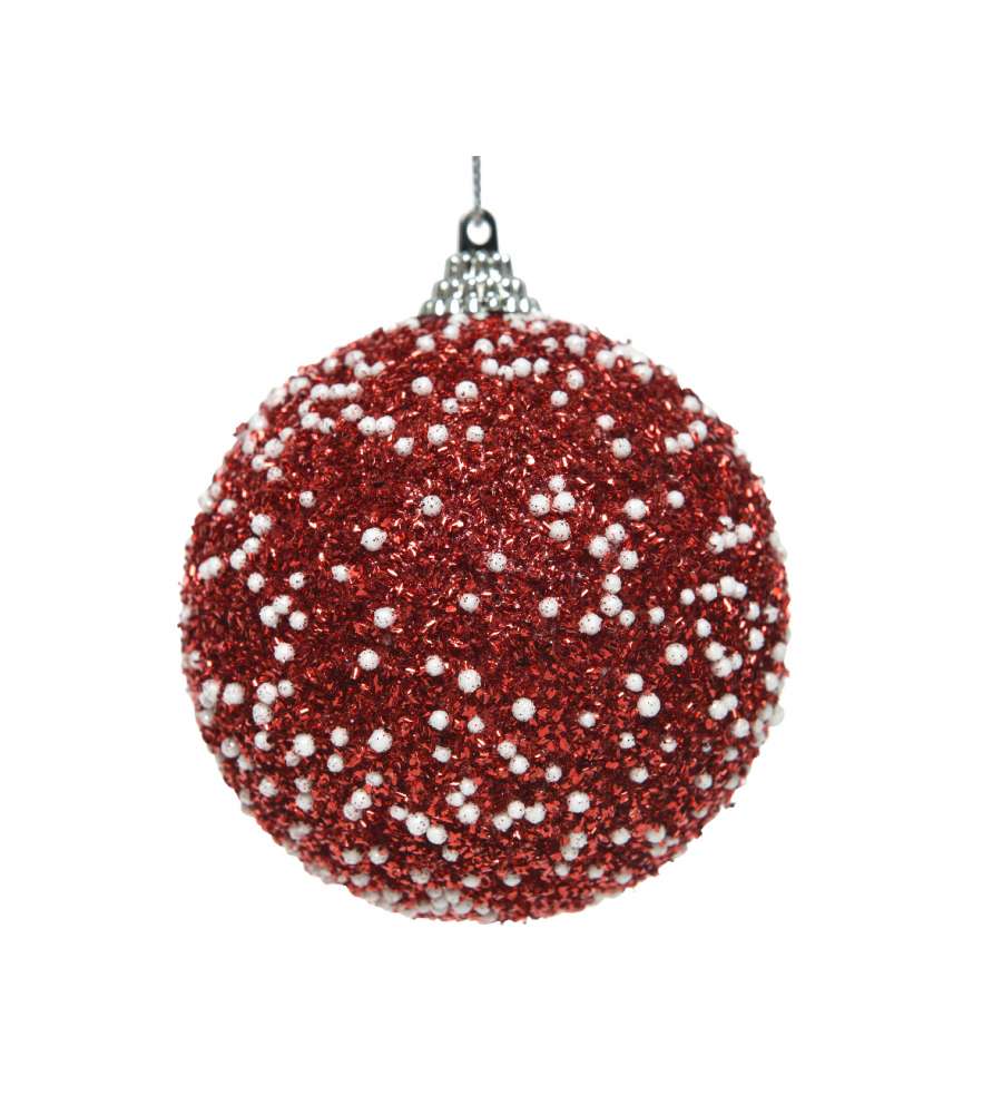 Sfera glitter rossa con pois bianchi