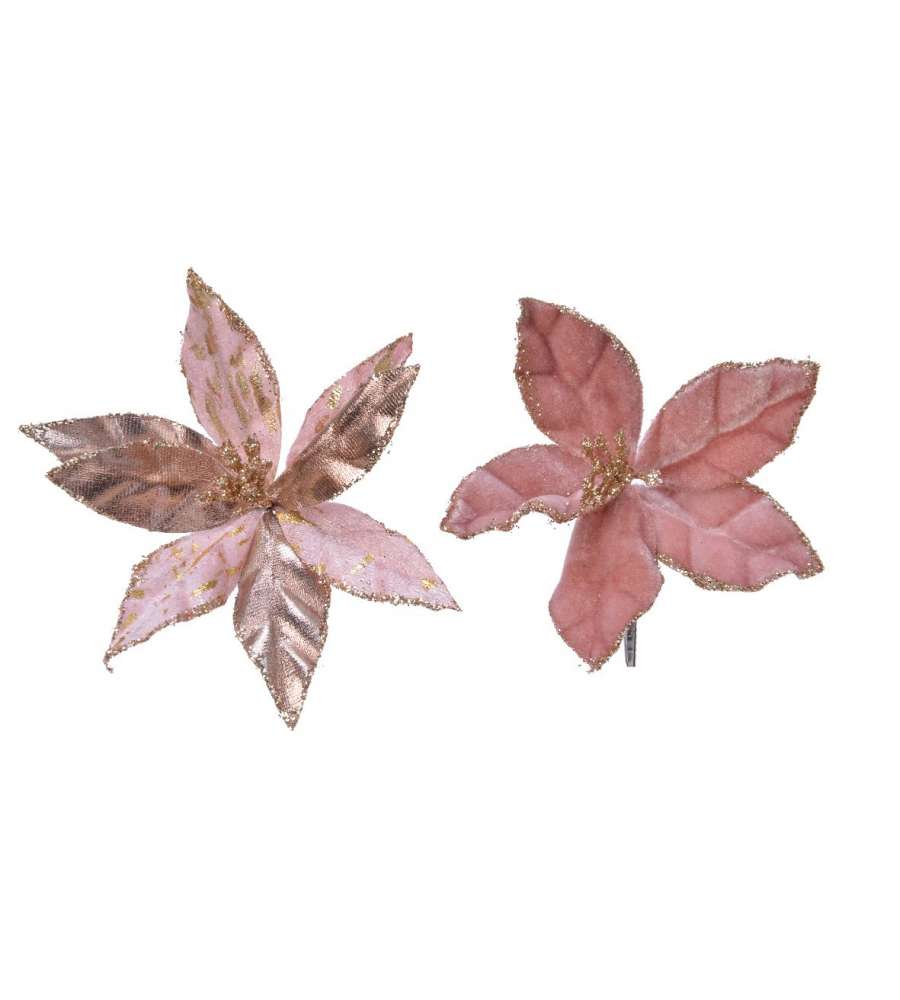 Clip stella di natale 11x2 cm velluto rosa