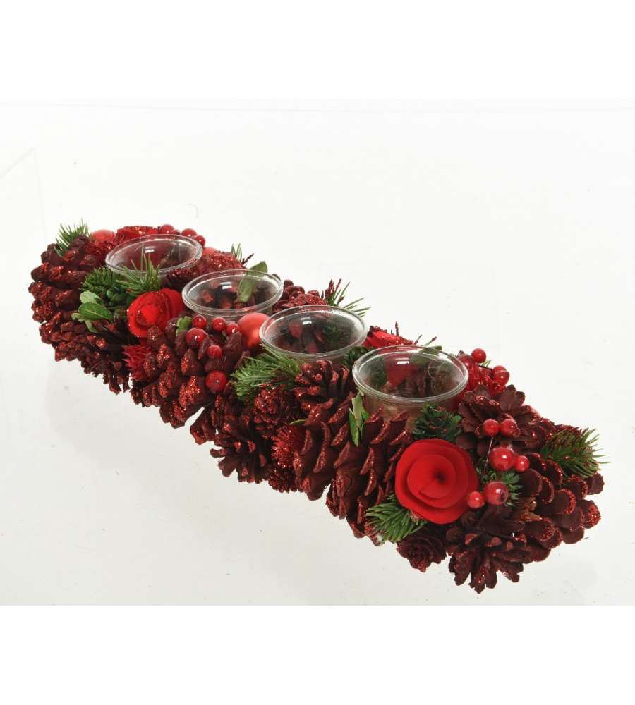 Porta 4 lumini 15x45x9 cm decorazione  assortiti colori rosso