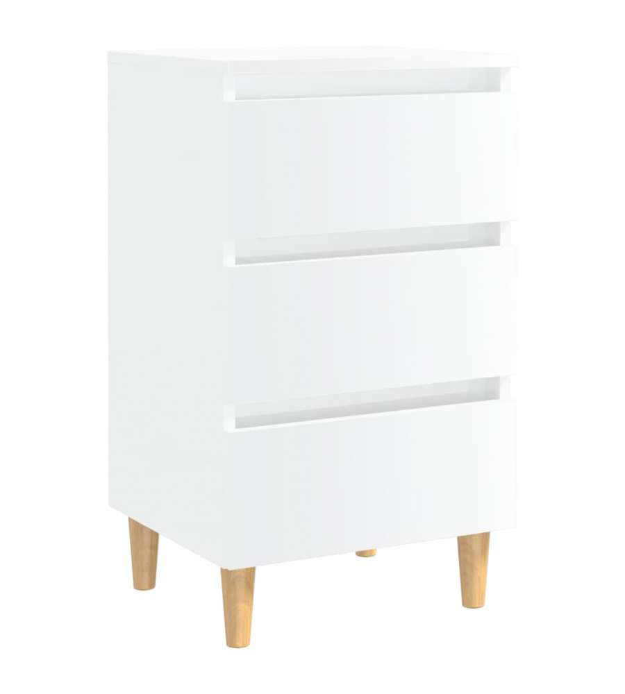 vidaXL Comodino Bianco Lucido con Gambe in Legno Massello 40x35x69 cm