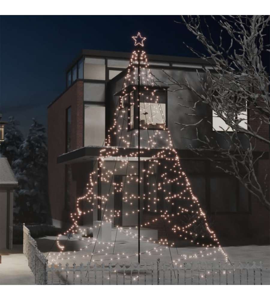 Albero di Natale con Palo in Metallo 1400 LED Bianco Caldo 5 m