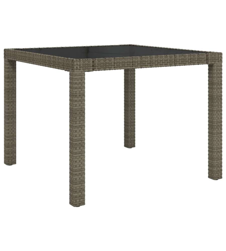 Tavolo Giardino 90x90x75 cm Vetro Temperato e Polyrattan Grigio